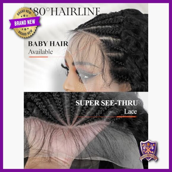13x4 Lace Front Wig with Pre-Braided Cornrows, Deep Wave 4C Texture main image 6